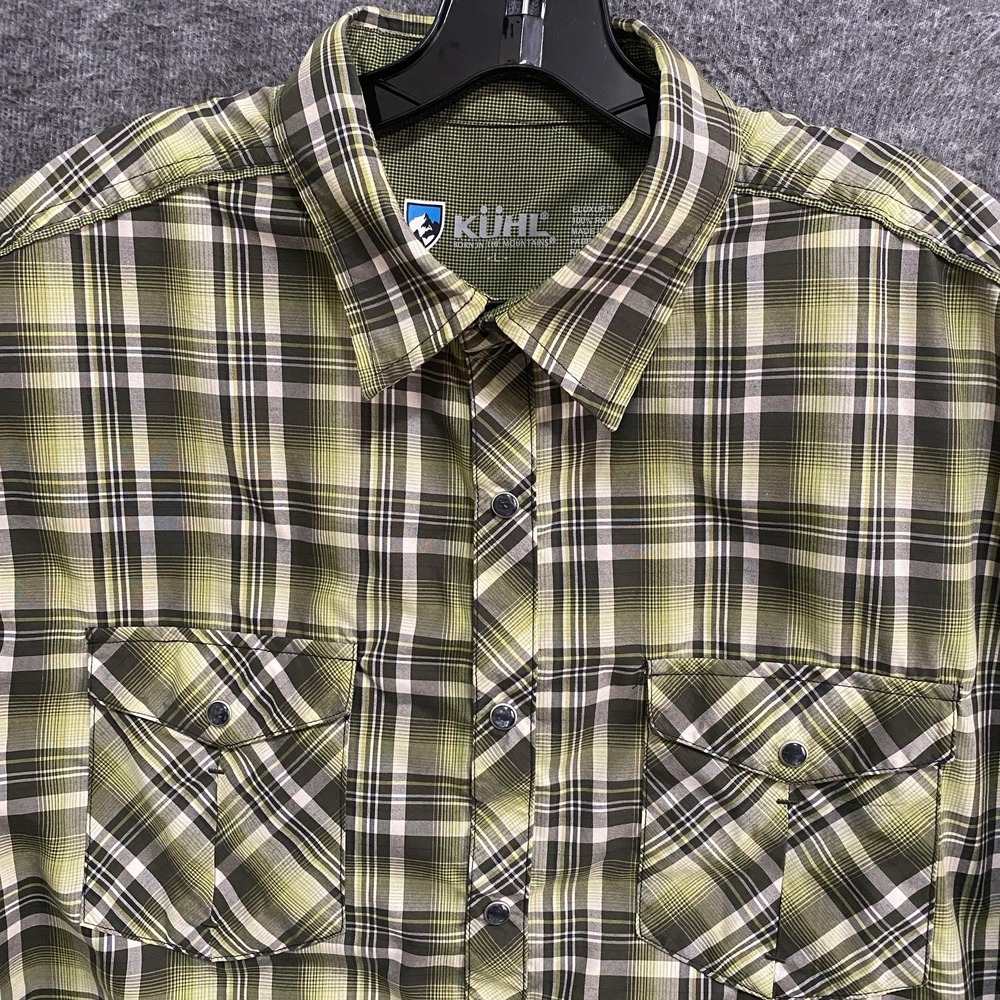 Kuhl Eluxor Ionik Shirt Mens L Green Plaid Short Sleeve Button Up Hiking Outdoor - Picture 4 of 11
